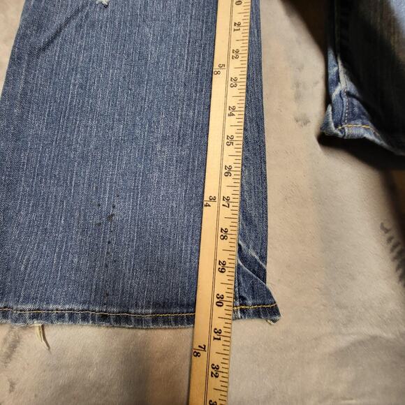 Old Navy Jeans Womens 8 Blue Flare Low Rise Distressed Stretch Paint Splatter - Picture 7 of 12